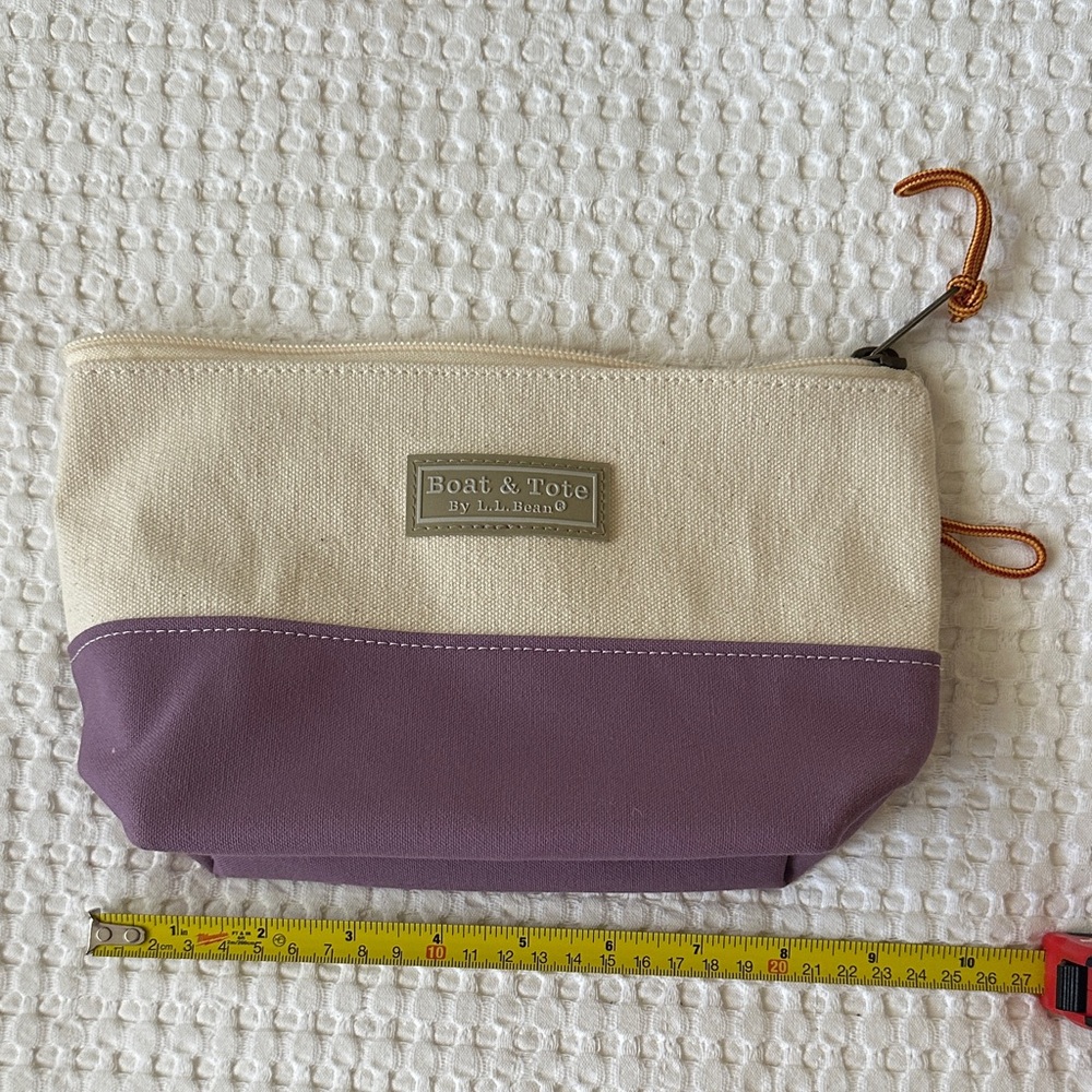 L.L. Bean Cream and Purple Canvas Pouch